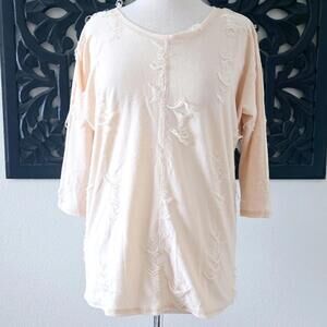 Gibson Latimer Distressed Cream 3/4 Sleeve Top Size XS